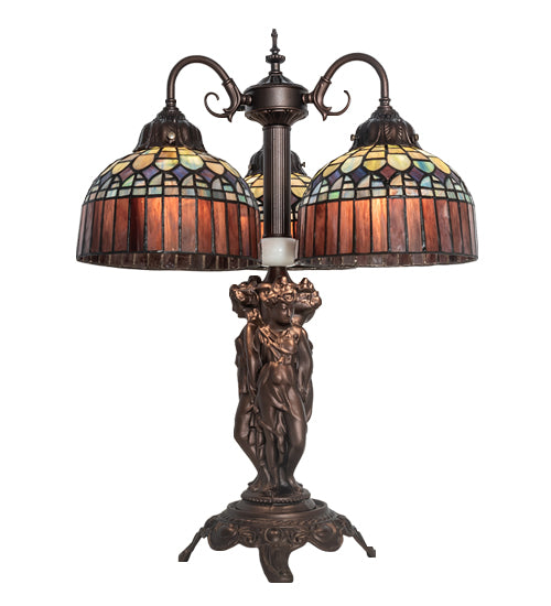 Meyda Tiffany Lighting 245481 Tiffany Candice Three Light Table Lamp Lamp Bronze / Dark