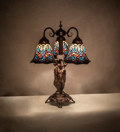 Meyda Tiffany Lighting 245482 Tiffany Peacock Feather Three Light Table Lamp Lamp Bronze / Dark