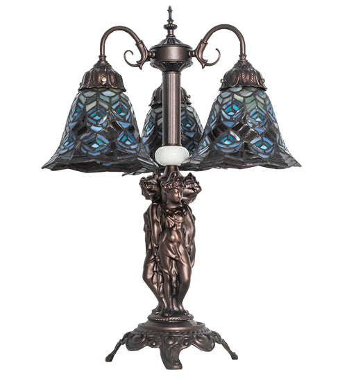 Meyda Tiffany Lighting 245482 Tiffany Peacock Feather Three Light Table Lamp Lamp Bronze / Dark
