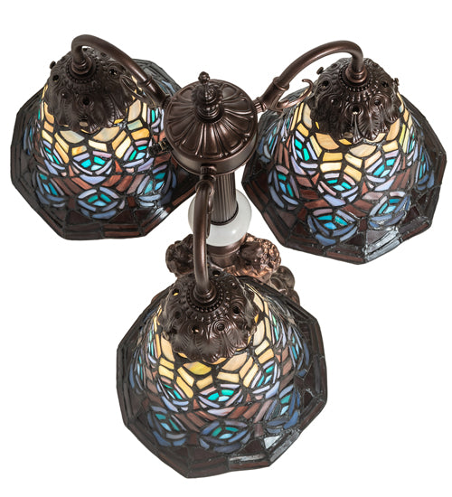 Meyda Tiffany Lighting 245482 Tiffany Peacock Feather Three Light Table Lamp Lamp Bronze / Dark