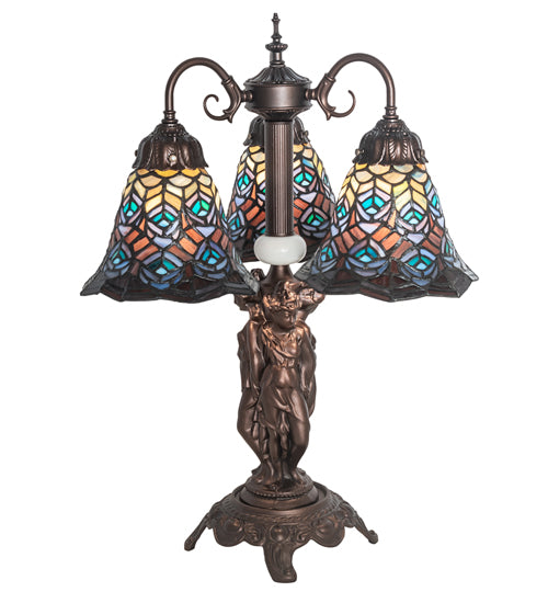Meyda Tiffany Lighting 245482 Tiffany Peacock Feather Three Light Table Lamp Lamp Bronze / Dark