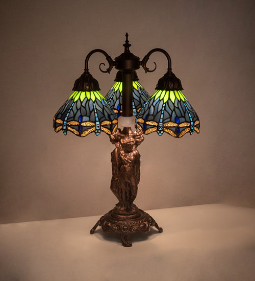 Meyda Tiffany Lighting 245483 Tiffany Hanginghead Dragonfly Three Light Table Lamp Lamp Bronze / Dark