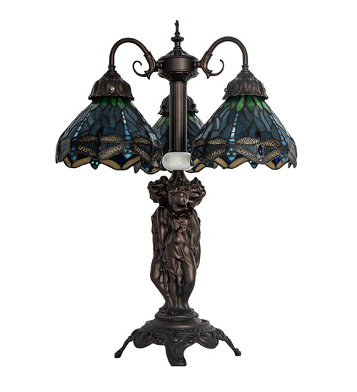 Meyda Tiffany Lighting 245483 Tiffany Hanginghead Dragonfly Three Light Table Lamp Lamp Bronze / Dark
