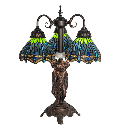 Meyda Tiffany Lighting 245483 Tiffany Hanginghead Dragonfly Three Light Table Lamp Lamp Bronze / Dark