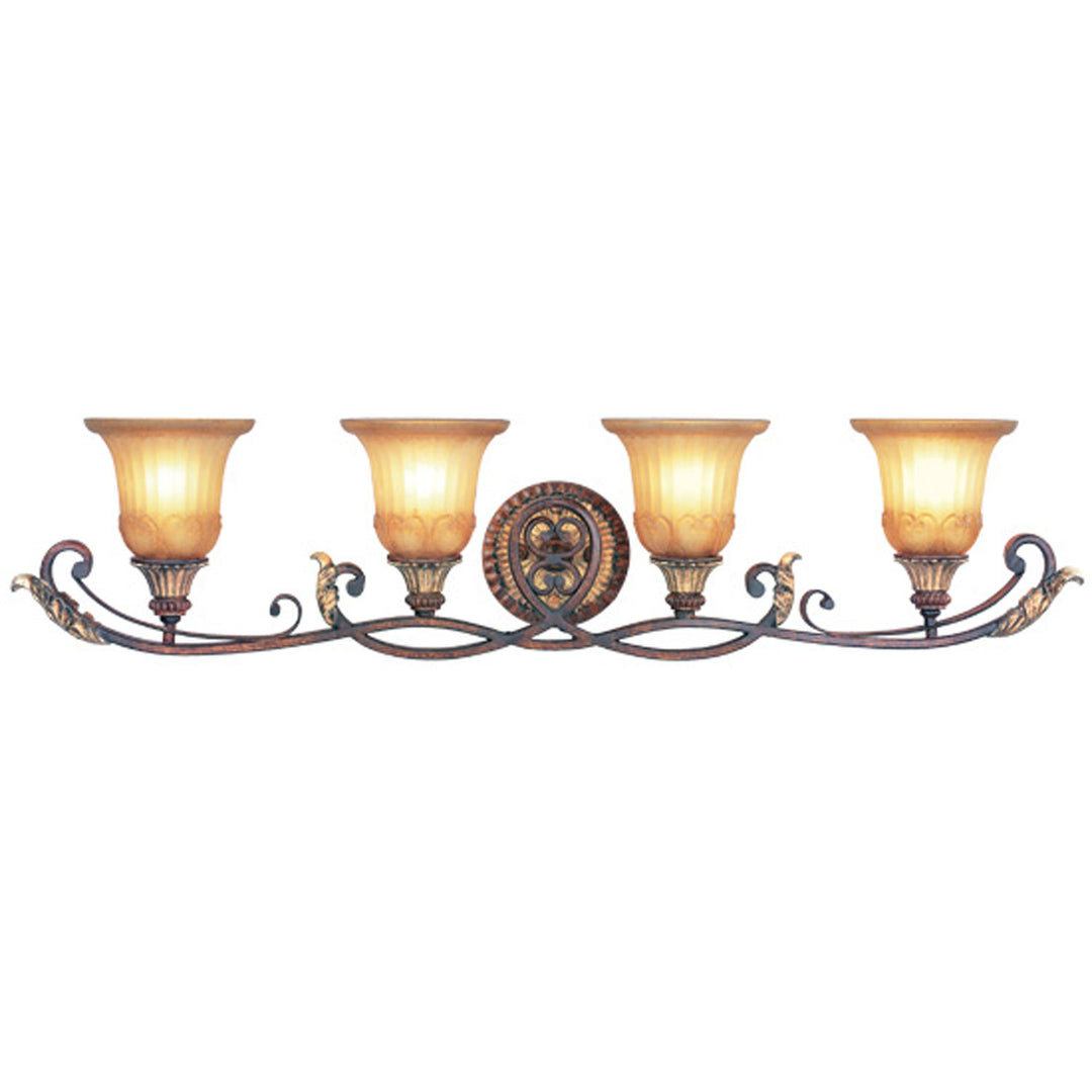 Livex Villa Verona 8554-63 Bath Vanity Light 40 in. wide - Hand Applied Verona Bronze w/ Aged Gold Leafs