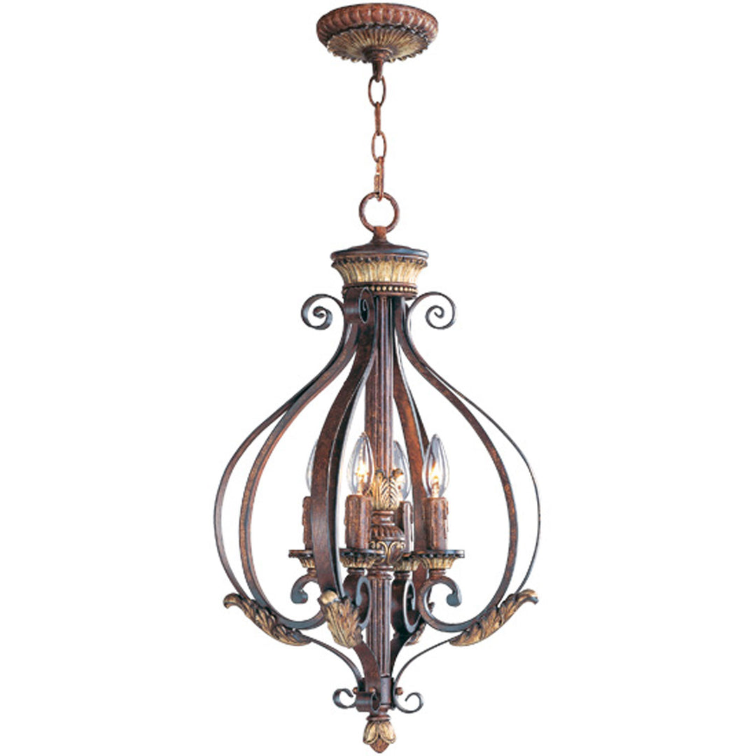 Livex Villa Verona 8556-63 Pendant Light - Hand Applied Verona Bronze w/ Aged Gold Leafs