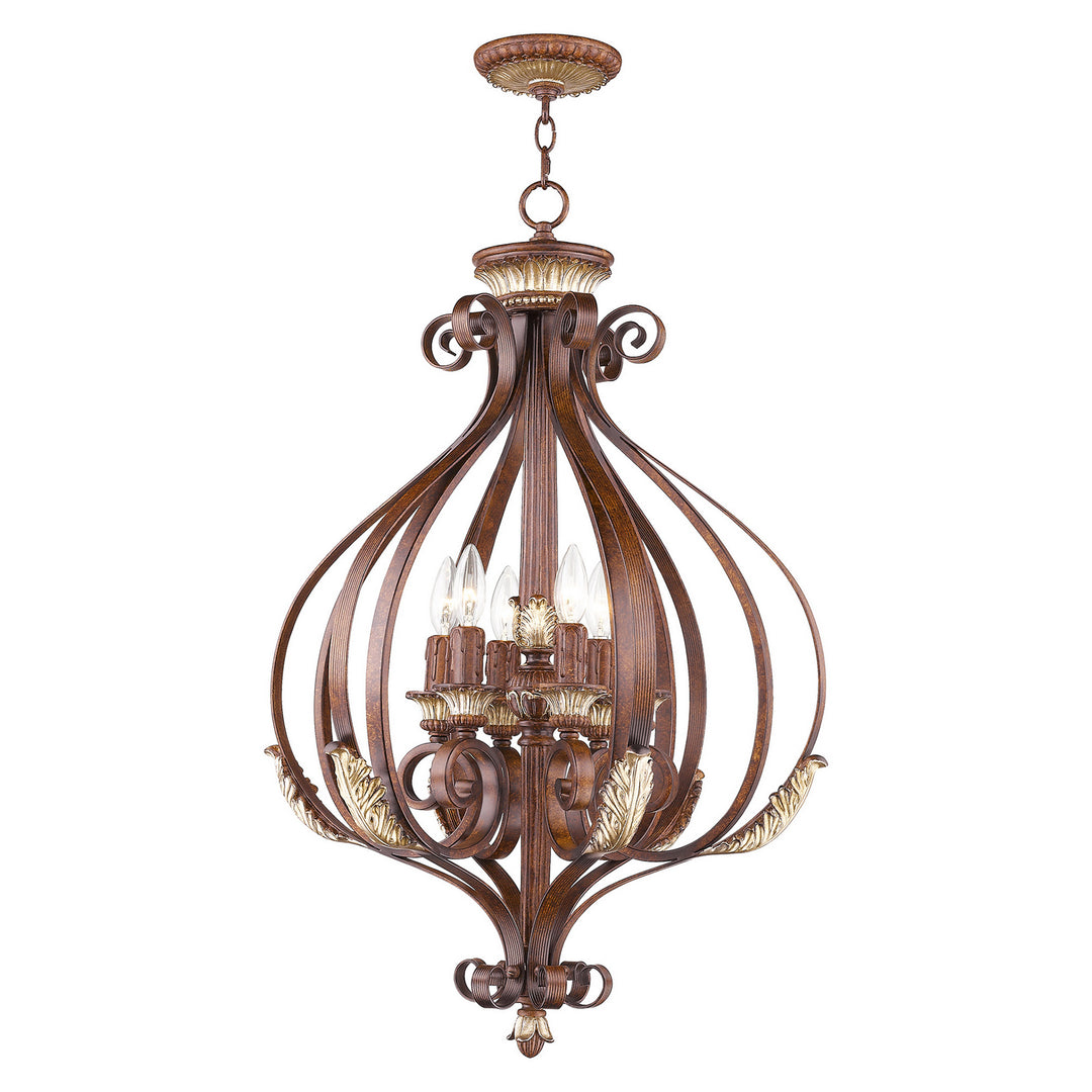 Livex Villa Verona 8557-63 Pendant Light - Hand Applied Verona Bronze w/ Aged Gold Leafs