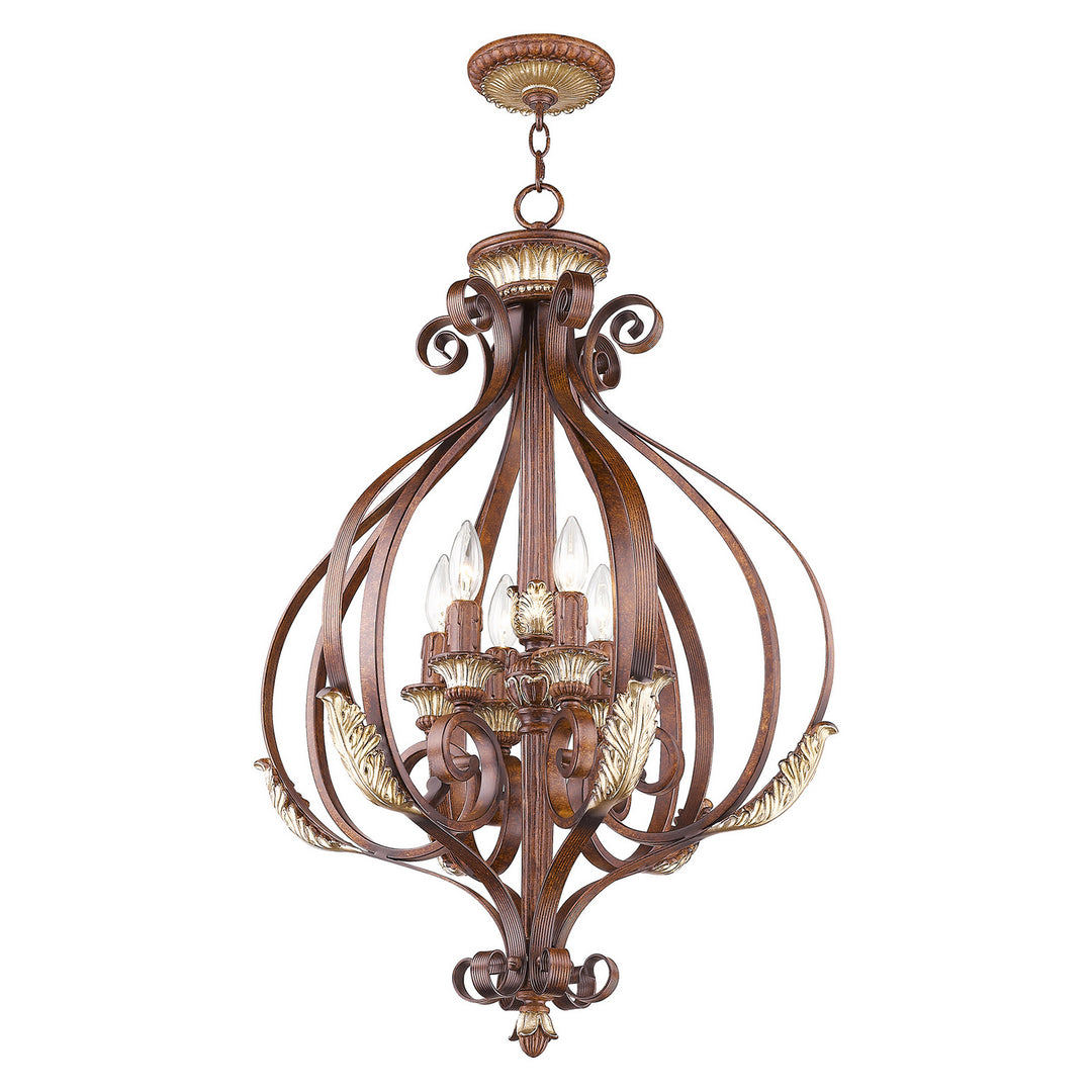 Livex Villa Verona 8557-63 Pendant Light - Hand Applied Verona Bronze w/ Aged Gold Leafs