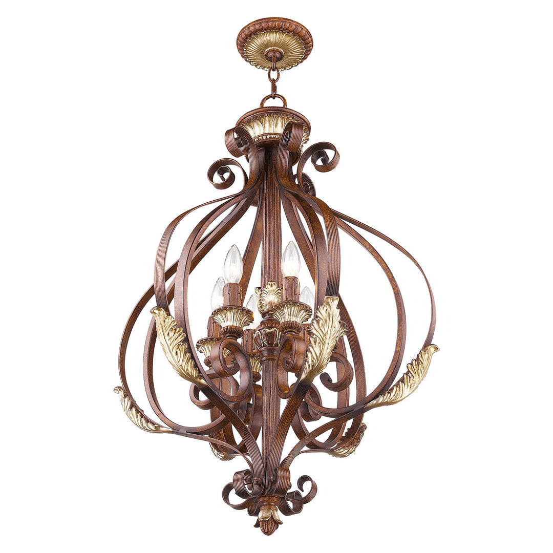 Livex Villa Verona 8557-63 Pendant Light - Hand Applied Verona Bronze w/ Aged Gold Leafs