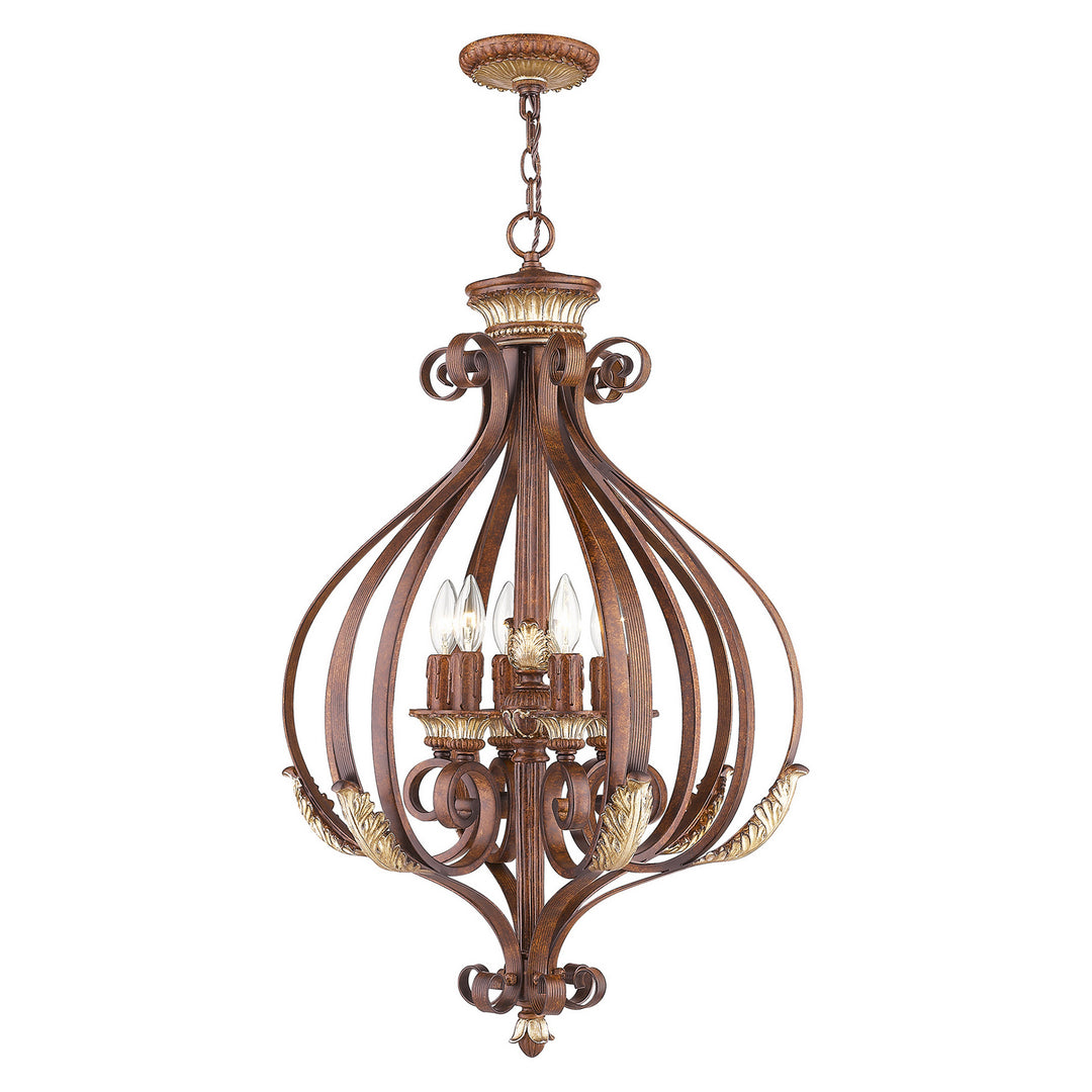 Livex Villa Verona 8557-63 Pendant Light - Hand Applied Verona Bronze w/ Aged Gold Leafs