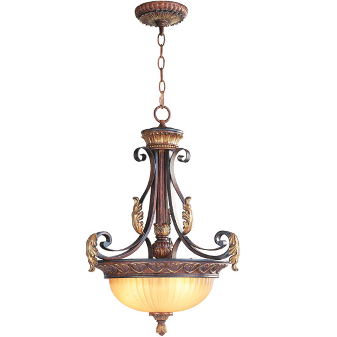 Livex Villa Verona 8567-63 Pendant Light - Hand Applied Verona Bronze w/ Aged Gold Leafs