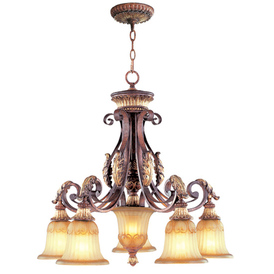 Livex Villa Verona 8575-63 Chandelier Light - Hand Applied Verona Bronze w/ Aged Gold Leafs