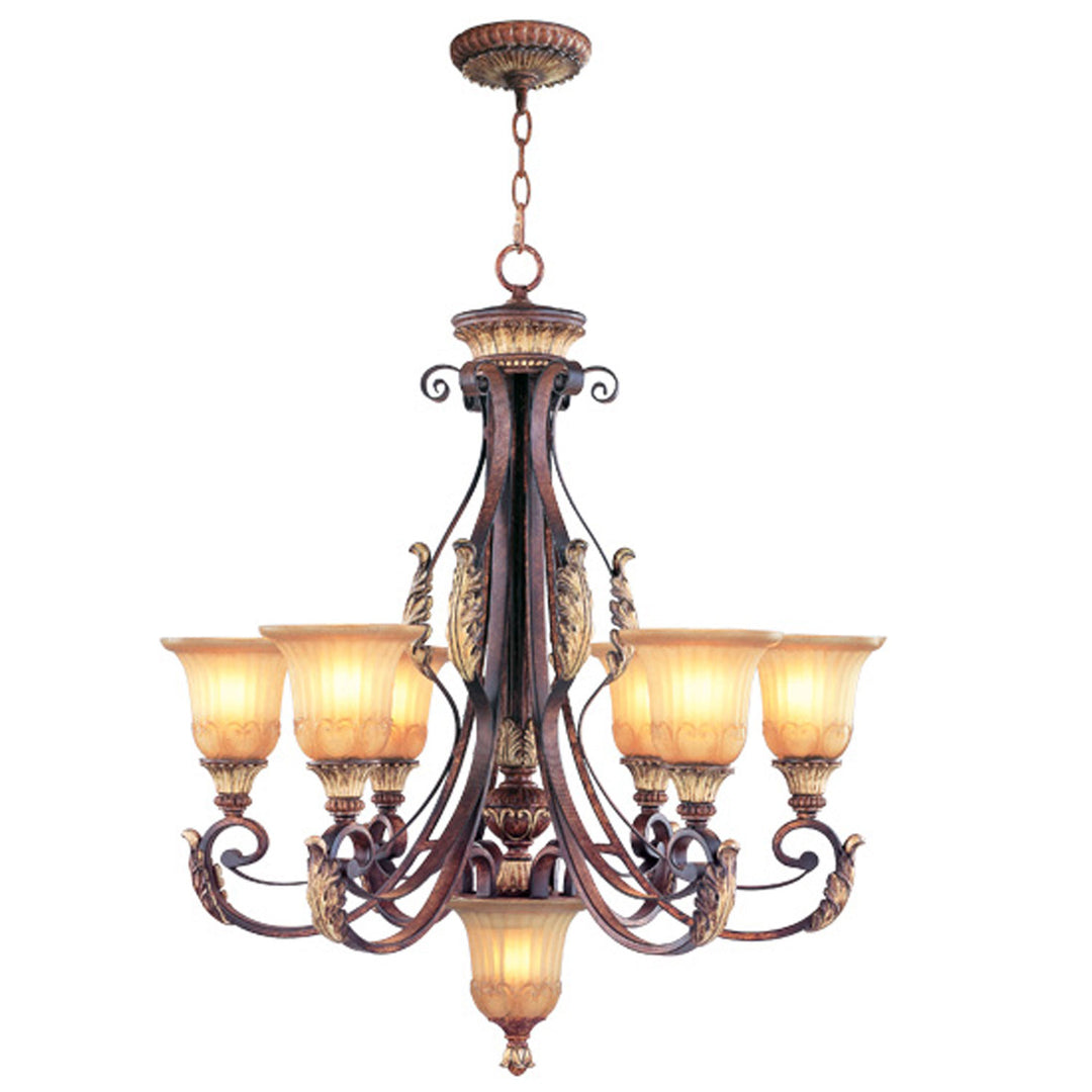 Livex Villa Verona 8576-63 Chandelier Light - Hand Applied Verona Bronze w/ Aged Gold Leafs