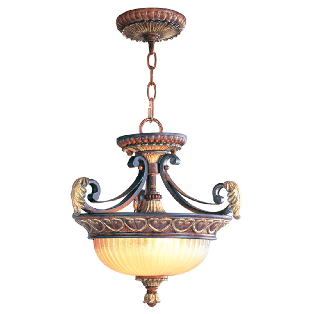 Livex Villa Verona 8577-63 Ceiling Light - Hand Applied Verona Bronze w/ Aged Gold Leafs