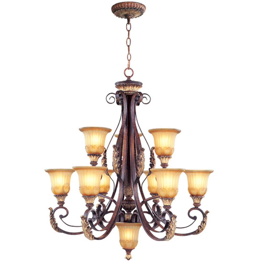 Livex Villa Verona 8579-63 Chandelier Light - Hand Applied Verona Bronze w/ Aged Gold Leafs