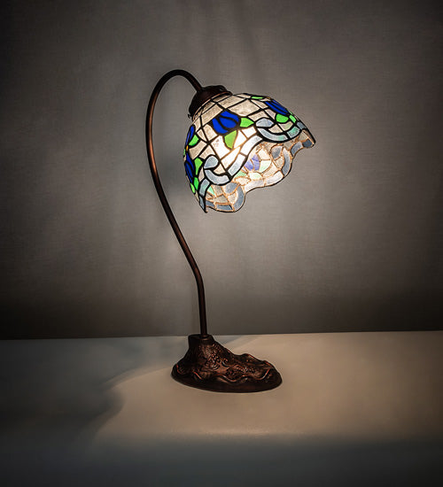 Meyda Tiffany Lighting 247918 Roseborder One Light Desk Lamp Lamp Bronze / Dark