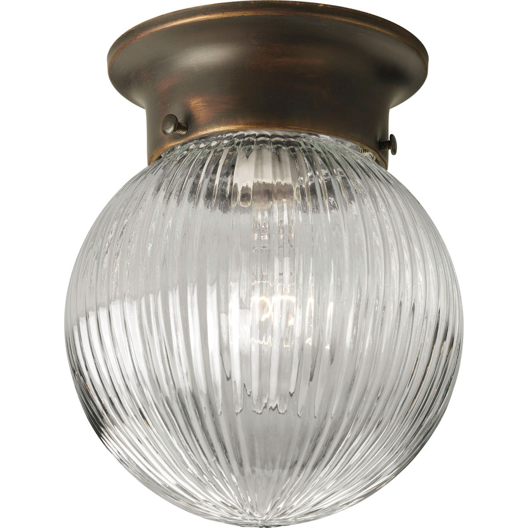 Progress Globe - Clear Ribbed P3599-20 Ceiling Light - Antique Bronze