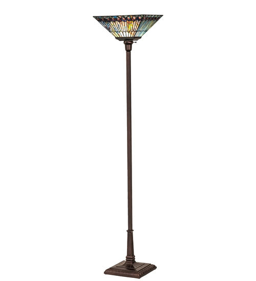 Meyda Tiffany Lighting 251412 Tiffany Jeweled Peacock One Light Torchiere Lamp Bronze / Dark