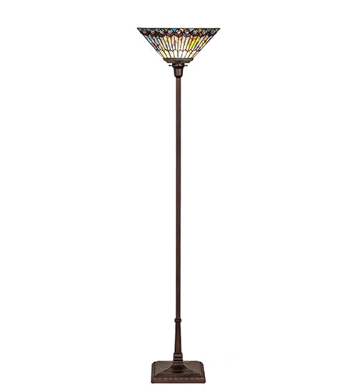 Meyda Tiffany Lighting 251412 Tiffany Jeweled Peacock One Light Torchiere Lamp Bronze / Dark
