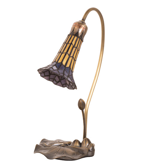 Meyda Tiffany Lighting 251552 Stained Glass Pond Lily Accent Lamp Lamp Brass - Antique