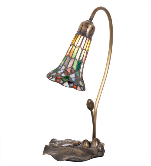 Meyda Tiffany Lighting 251572 Stained Glass Pond Lily Mini Lamp Lamp Copper/Antique/Verde