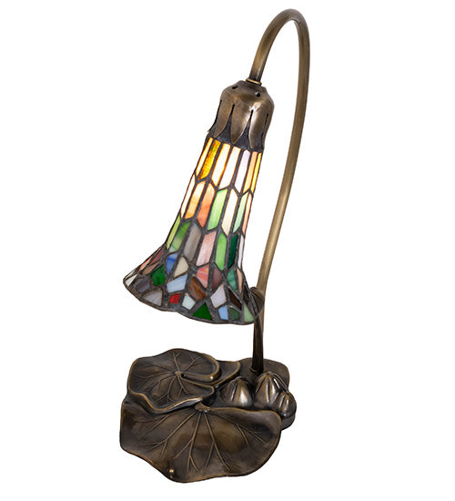 Meyda Tiffany Lighting 251572 Stained Glass Pond Lily Mini Lamp Lamp Copper/Antique/Verde