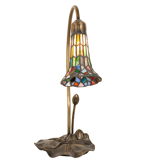 Meyda Tiffany Lighting 251572 Stained Glass Pond Lily Mini Lamp Lamp Copper/Antique/Verde