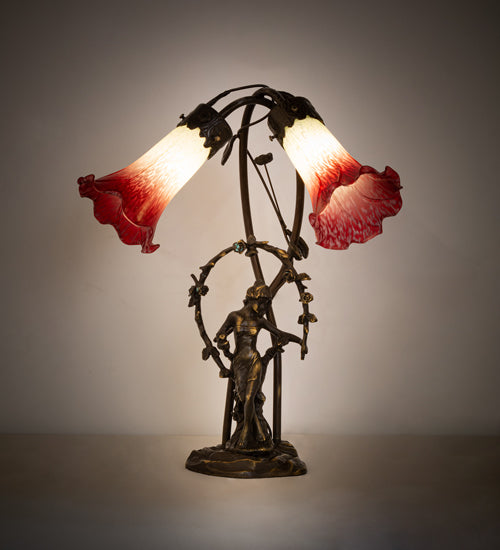 Meyda Tiffany Lighting 251671 Seafoam/Cranberry Two Light Table Lamp Lamp Bronze / Dark