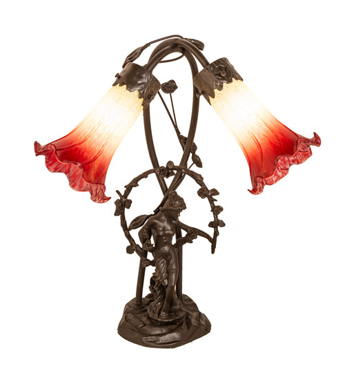 Meyda Tiffany Lighting 251671 Seafoam/Cranberry Two Light Table Lamp Lamp Bronze / Dark