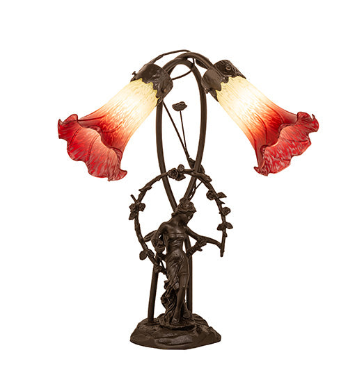 Meyda Tiffany Lighting 251671 Seafoam/Cranberry Two Light Table Lamp Lamp Bronze / Dark