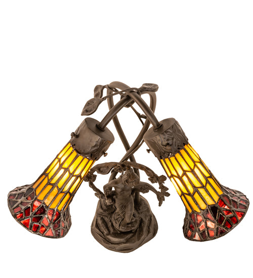 Meyda Tiffany Lighting 251672 Stained Glass Pond Lily Two Light Table Lamp Lamp Bronze / Dark