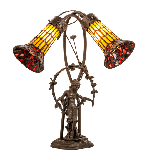 Meyda Tiffany Lighting 251672 Stained Glass Pond Lily Two Light Table Lamp Lamp Bronze / Dark