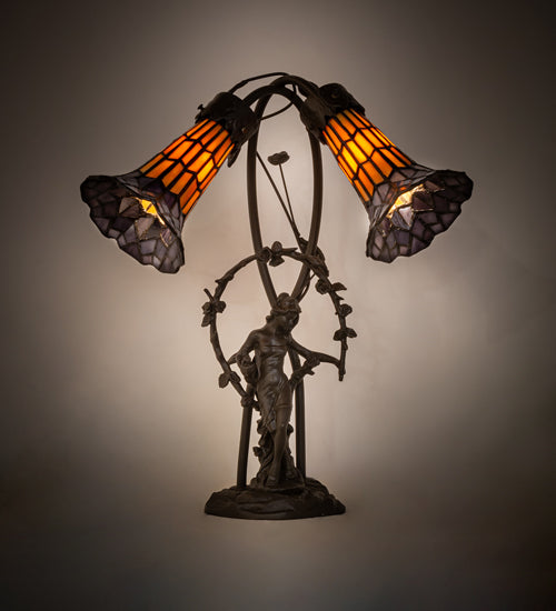 Meyda Tiffany Lighting 251676 Stained Glass Pond Lily Two Light Table Lamp Lamp Bronze / Dark