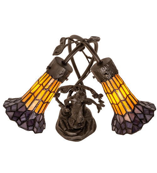 Meyda Tiffany Lighting 251676 Stained Glass Pond Lily Two Light Table Lamp Lamp Bronze / Dark