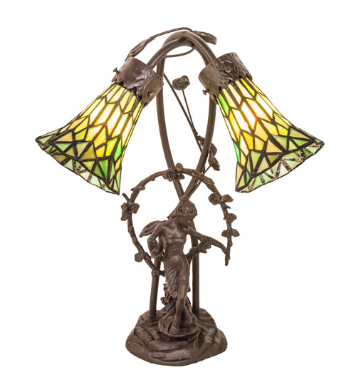 Meyda Tiffany Lighting 251677 Stained Glass Pond Lily Two Light Table Lamp Lamp Bronze / Dark