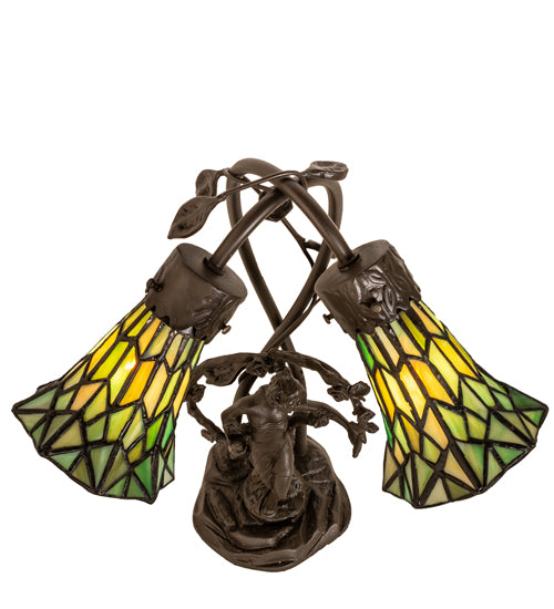 Meyda Tiffany Lighting 251677 Stained Glass Pond Lily Two Light Table Lamp Lamp Bronze / Dark