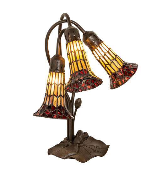 Meyda Tiffany Lighting 251684 Stained Glass Pond Lily Three Light Table Lamp Lamp Bronze / Dark