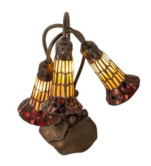 Meyda Tiffany Lighting 251684 Stained Glass Pond Lily Three Light Table Lamp Lamp Bronze / Dark