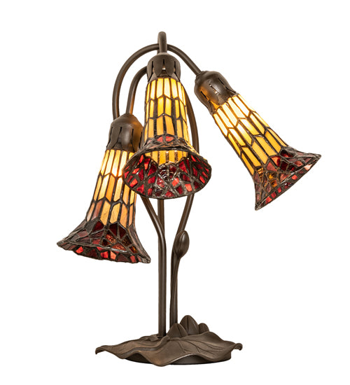 Meyda Tiffany Lighting 251684 Stained Glass Pond Lily Three Light Table Lamp Lamp Bronze / Dark