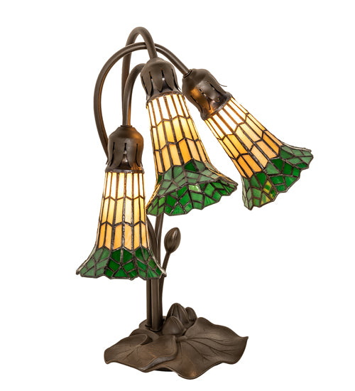 Meyda Tiffany Lighting 251686 Stained Glass Pond Lily Three Light Table Lamp Lamp Bronze / Dark