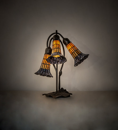 Meyda Tiffany Lighting 251687 Stained Glass Pond Lily Three Light Table Lamp Lamp Bronze / Dark