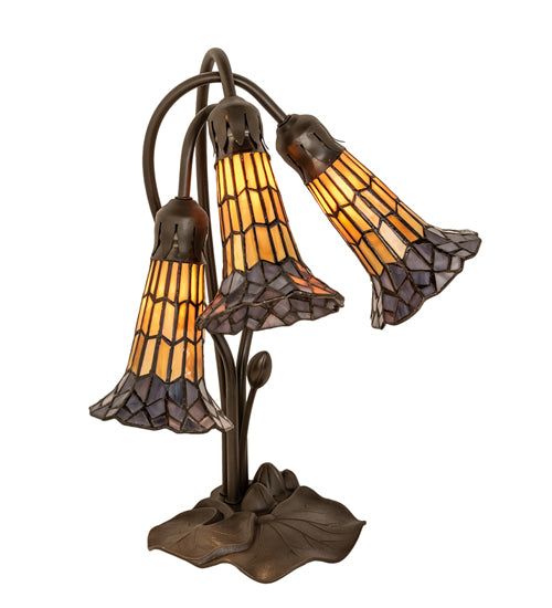 Meyda Tiffany Lighting 251687 Stained Glass Pond Lily Three Light Table Lamp Lamp Bronze / Dark