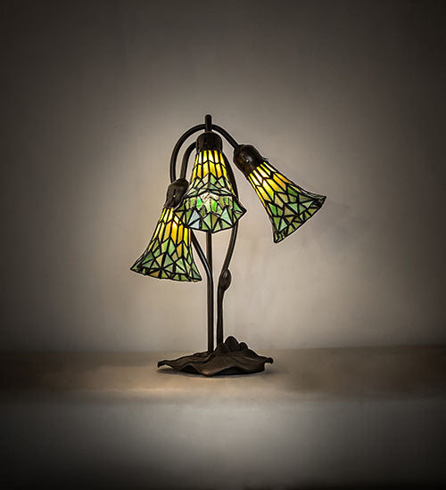 Meyda Tiffany Lighting 251688 Stained Glass Pond Lily Three Light Table Lamp Lamp Bronze / Dark