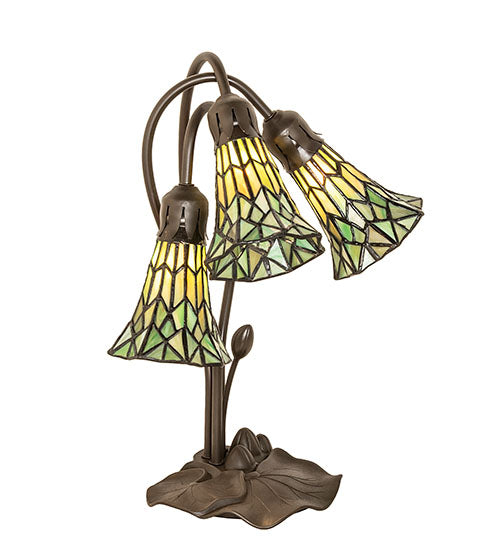 Meyda Tiffany Lighting 251688 Stained Glass Pond Lily Three Light Table Lamp Lamp Bronze / Dark