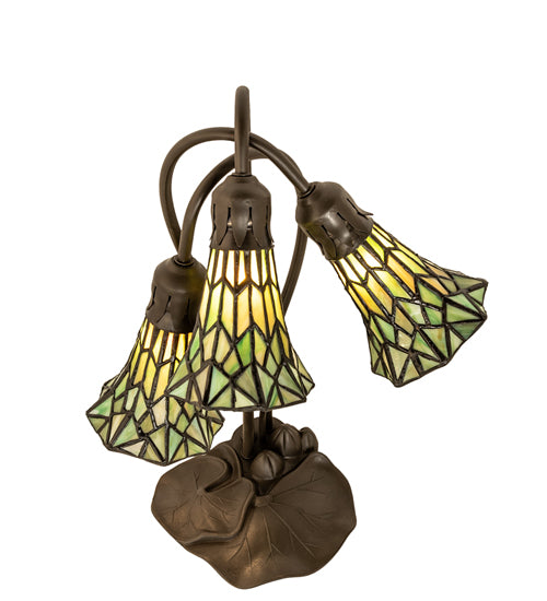 Meyda Tiffany Lighting 251688 Stained Glass Pond Lily Three Light Table Lamp Lamp Bronze / Dark