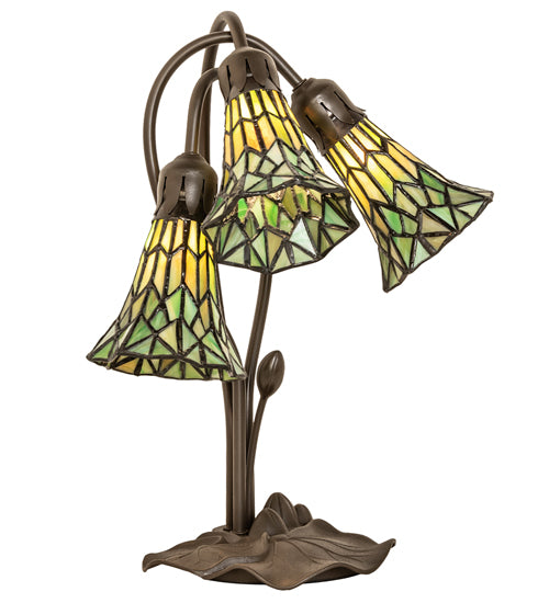Meyda Tiffany Lighting 251688 Stained Glass Pond Lily Three Light Table Lamp Lamp Bronze / Dark