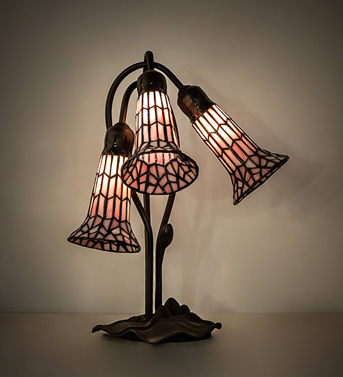 Meyda Tiffany Lighting 251689 Stained Glass Pond Lily Three Light Table Lamp Lamp Bronze / Dark