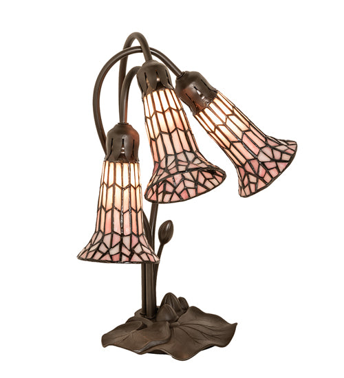 Meyda Tiffany Lighting 251689 Stained Glass Pond Lily Three Light Table Lamp Lamp Bronze / Dark