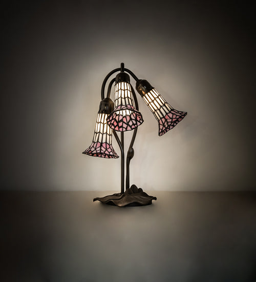 Meyda Tiffany Lighting 251690 Stained Glass Pond Lily Three Light Table Lamp Lamp Bronze / Dark