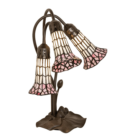 Meyda Tiffany Lighting 251690 Stained Glass Pond Lily Three Light Table Lamp Lamp Bronze / Dark